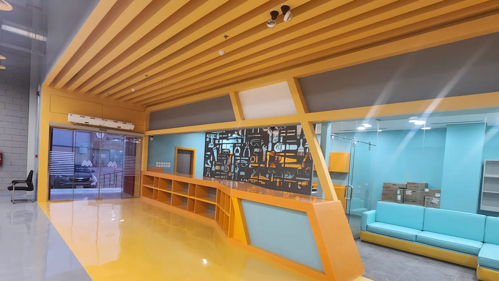 The distinctive interior design of the exhibition